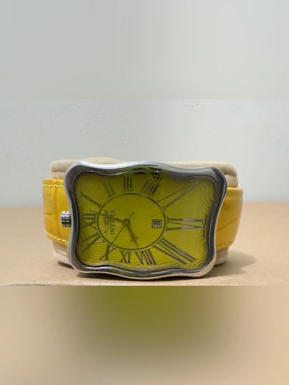 LIKE NEW Invicta Yellow Dial Watch with Silver-Tone Curved Case.  8” strap.
